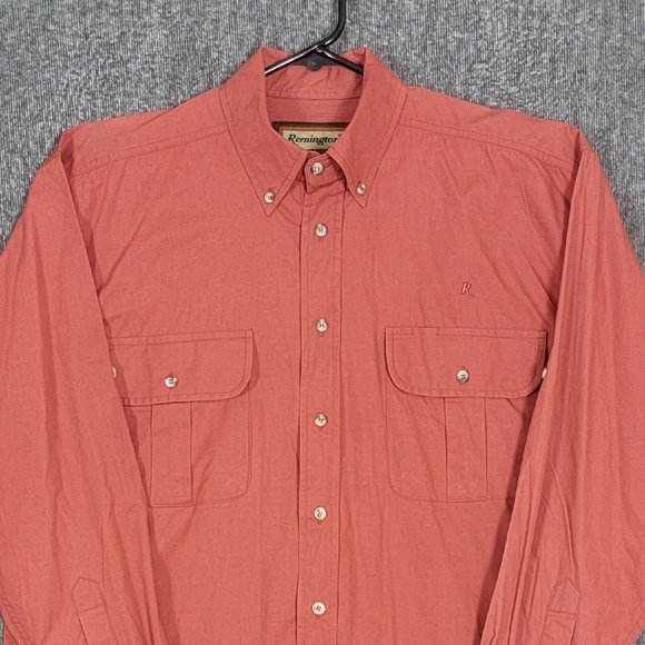 Remington Shirt Mens Large Sienna Brown Long Sleeve Button Down Casual Roll Tab - Picture 2 of 12